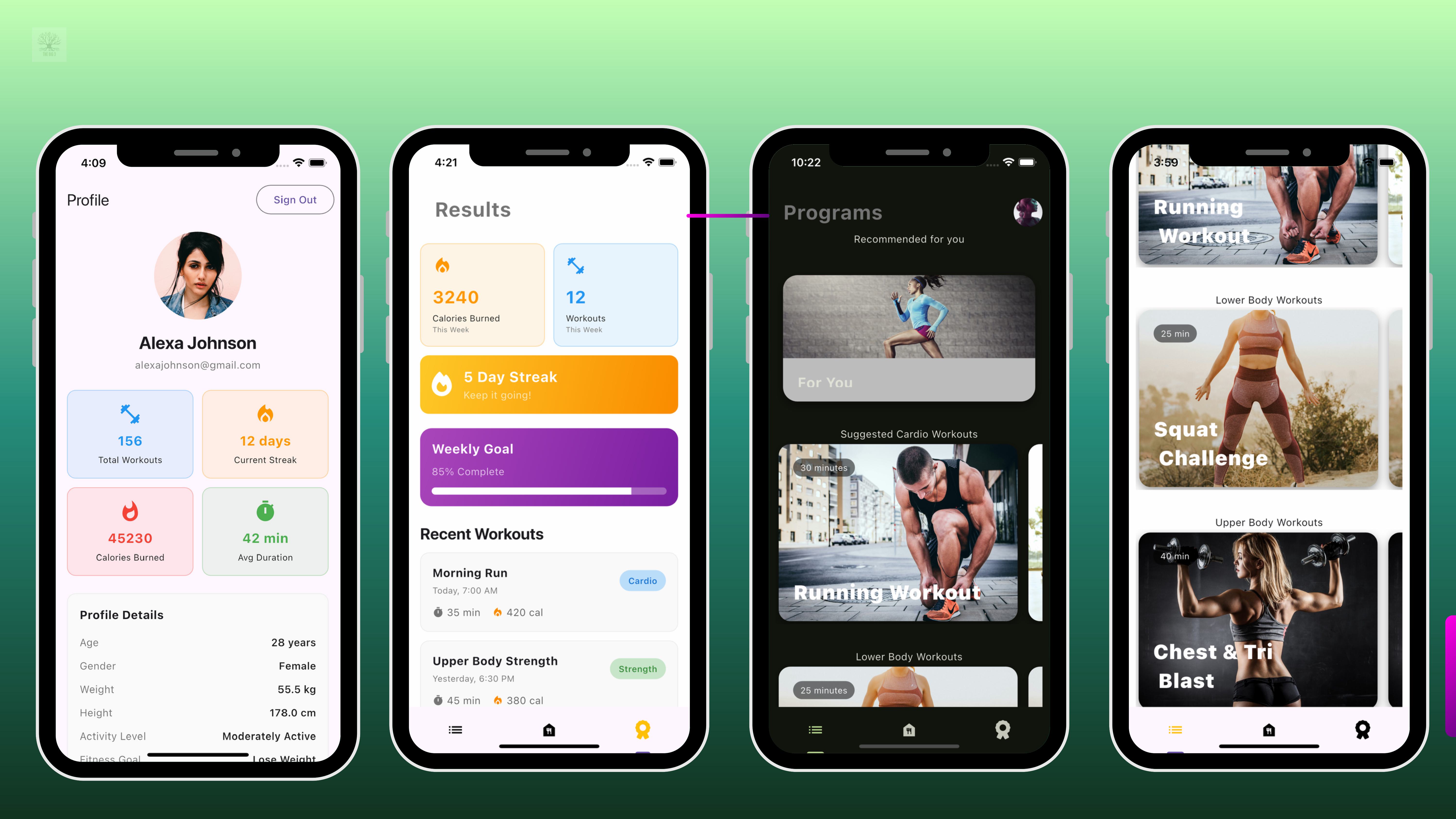 Health & Nutrition app UI screens