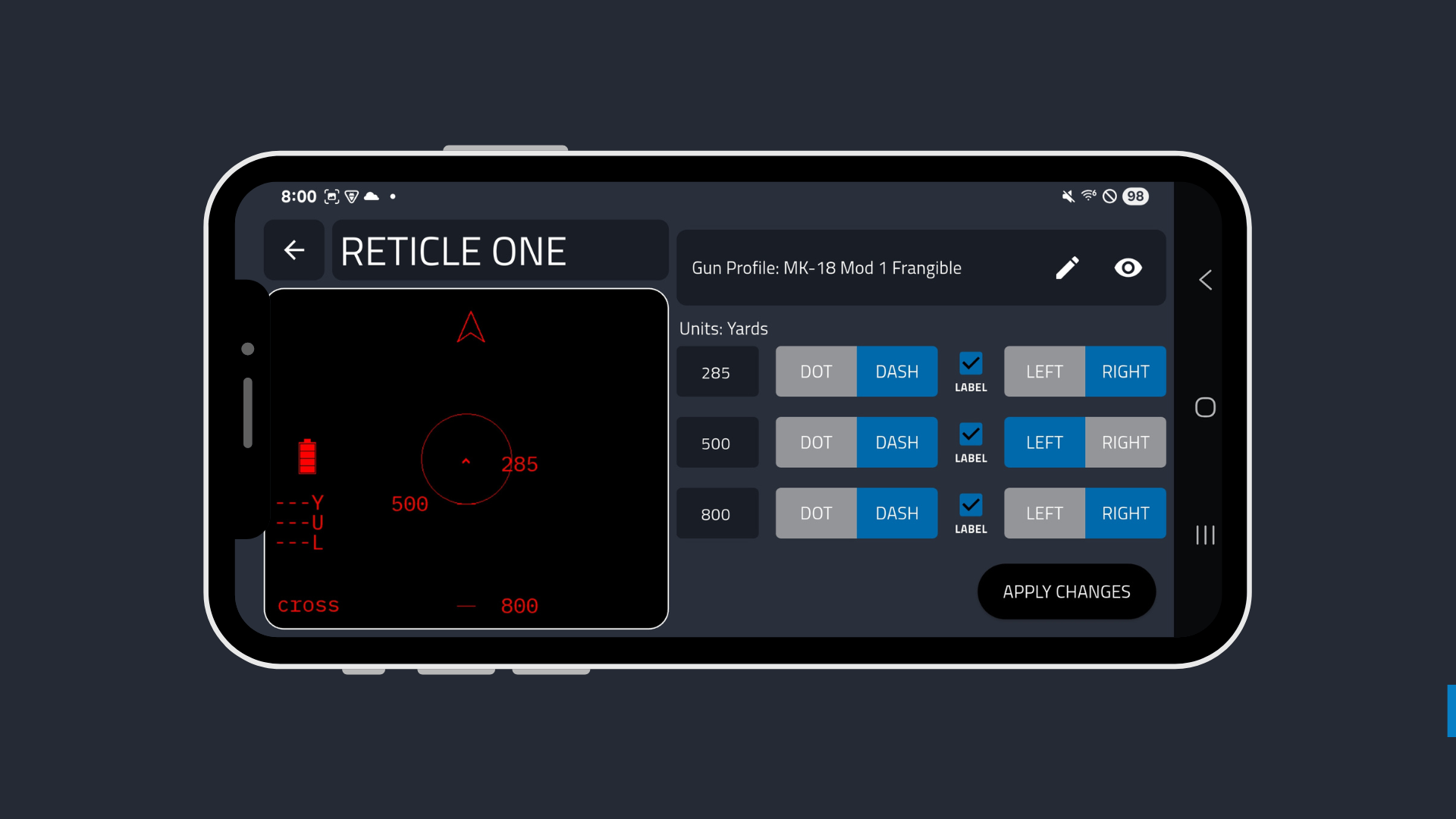 Weapon reticle app screen 5